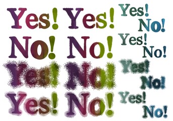 Set with yes and no words for gifts and cards and kids and posters and postcard and magazines and stickers and text