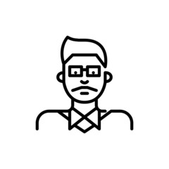 Indian man with a moustache, wearing glasses and shirt. Young professional or student profile avatar icon. Pixel perfect, editable stroke