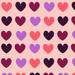 Simple hearts vector pattern on the pastel pink background. Shades of pink and purple hearts wallpaper. Romantic Valentines day pattern. Vintage. Love romantic design.