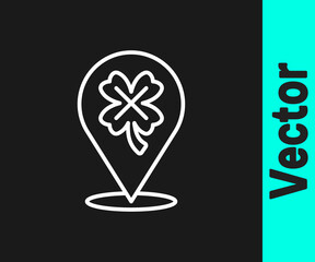 White line Casino slot machine with clover symbol icon isolated on black background. Gambling games. Vector