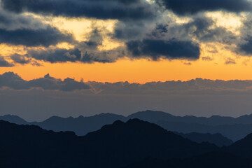 Beautiful sunrise on the top of Mousa Mountain in Egypt, South Sinai