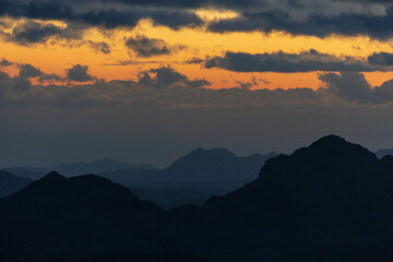 Beautiful sunrise on the top of Mousa Mountain in Egypt, South Sinai