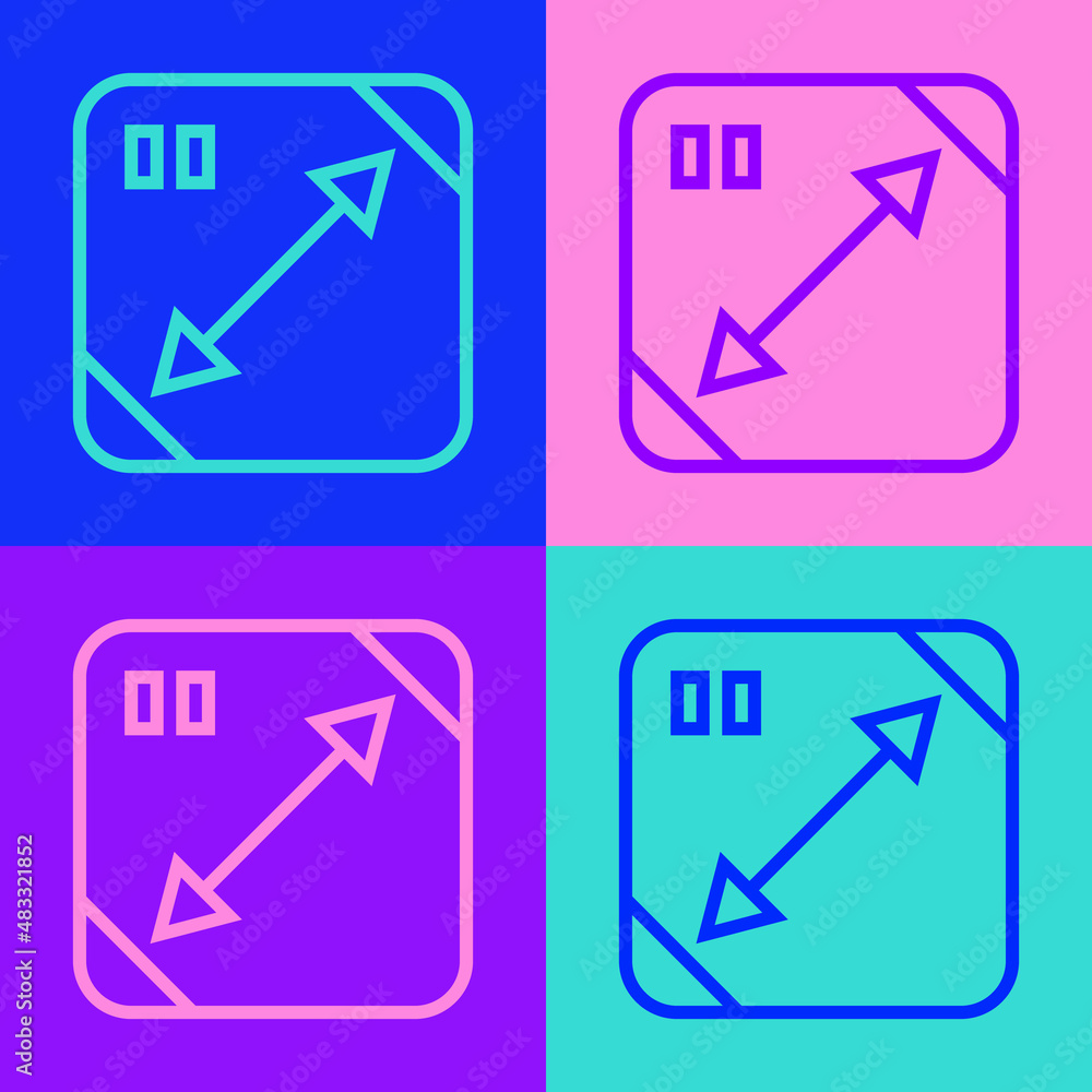 Poster pop art line diagonal measuring icon isolated on color background. vector