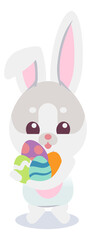 White rabbit with easter egg. Spring holiday mascot