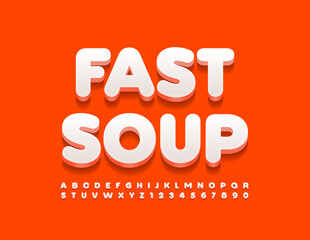 Vector advertising sign Dast Soup. Trendy 3D Font. Modern white Alphabet Letters and Numbers set