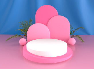 Cool podium for your product stand with Pink background | 3d rendering
