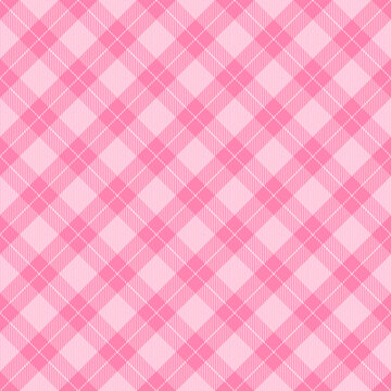 Diagonal tartan Valentines day plaid. Scottish pattern in pink and black cage. Scottish cage. Traditional Scottish checkered background. Seamless fabric texture. Vector illustration