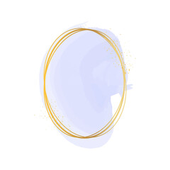 Abstract golden frame. Watercolor blue paint background. Vector illustration