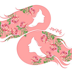 8 march. Women’s day. Greeting card. Digital art.