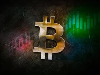 Foto op Canvas bitcoin crypto com cryptocurrency coin on colorful background, cryptocurrency concept color art 3D illustration © reznik_val