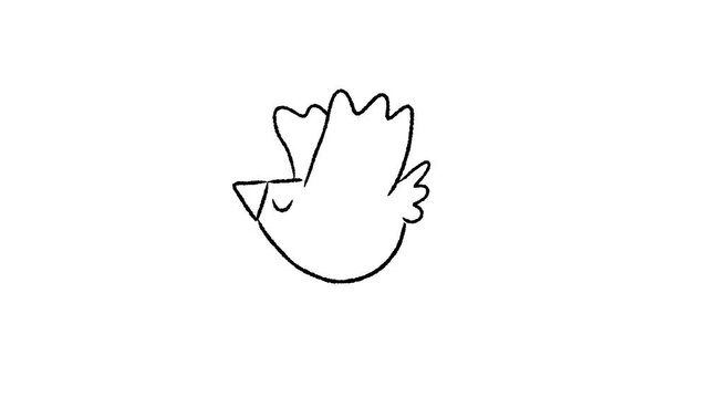 Funny hand drawn doodle bird flying on a white background. Seamless loop 2d animation.