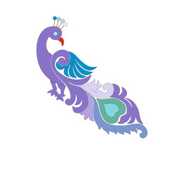 Male and female peacock on white background. Hand drew vintage vector illustration in watercolour style