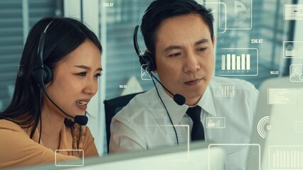 Customer support call center provide data in conceptual vision . Business and communication technology concept .