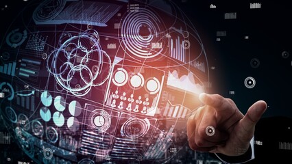 Conceptual business dashboard for financial data analysis . 3D render computer graphic .