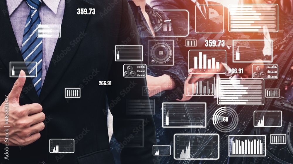 Poster conceptual business dashboard for financial data analysis . 3d render computer graphic .