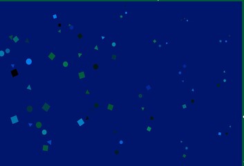 Light Blue, Green vector template with crystals, circles, squares.