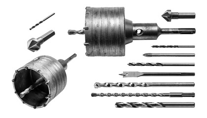 A set of drills isolated on a white background