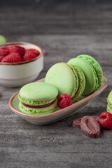 Macarons with raspberry