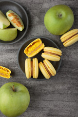 Yellow Macarons with apples