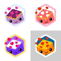 Love smiling letter with flying from it hearts colored sticker