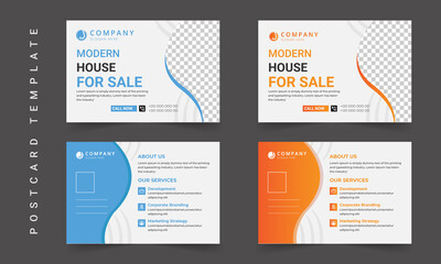 Real estate postcard design. Creative corporate business modern postcard design template. Elegant postcard design, marketing postcard design, business postcard design. Postcard design template