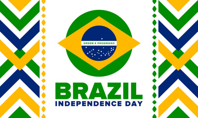 Brazil Independence Day. National happy holiday. Freedom day design. Celebrate annual in September 7. Brazil flag. Patriotic Brazilian vector illustration. Poster, template and background