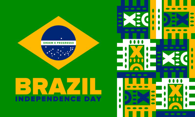 Brazil Independence Day. National happy holiday. Freedom day design. Celebrate annual in September 7. Brazil flag. Patriotic Brazilian vector illustration. Poster, template and background