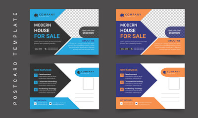 Real estate postcard design. Creative corporate business modern postcard design template. Elegant postcard design, marketing postcard design, business postcard design. Postcard design template