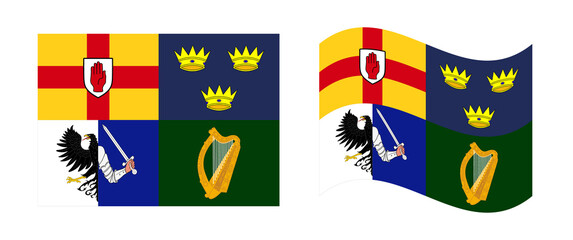 The four provinces flag of Ireland. Leinster, Munster, Connacht and Ulster. Vector illustration. All isolated on white background. Template for design.