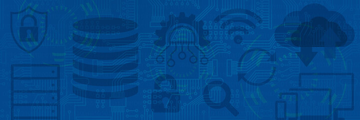 i4b142 Industrie4Banner i4b - cloud platform concept . data storage . artificial intelligence . analytics . business intelligence . machine learning . circuit board background . industry 4.0 - g11179