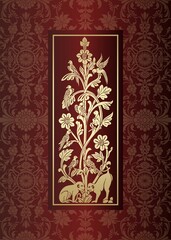 parrots, feathers ,wedding card design, royal India	