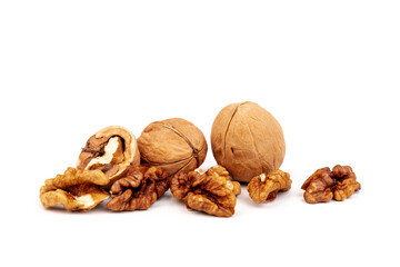 Walnuts in shells isolated on white background. Package design element with clipping path.