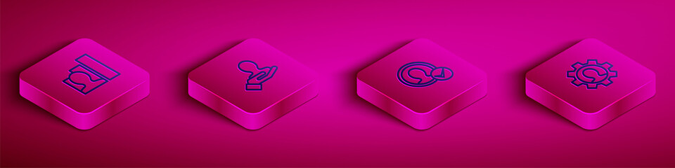 Fototapeta premium Set Isometric line Productive human, Hand for search people, Create account screen and Human with gear icon. Vector