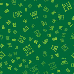 Set line Worker location, Planning strategy concept and Laptop on seamless pattern. Vector