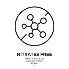 Nitrates free editable stroke outline icon isolated on white background flat vector illustration. Pixel perfect. 64 x 64.