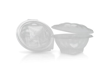 Large round food container with lid on a white background