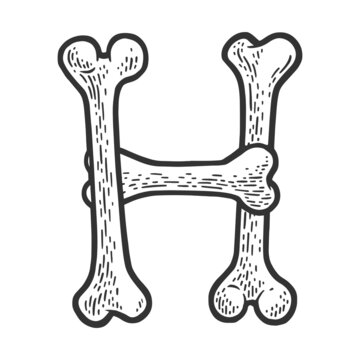 letter H made of bones sketch engraving vector illustration. Bones font. T-shirt apparel print design. Scratch board imitation. Black and white hand drawn image.