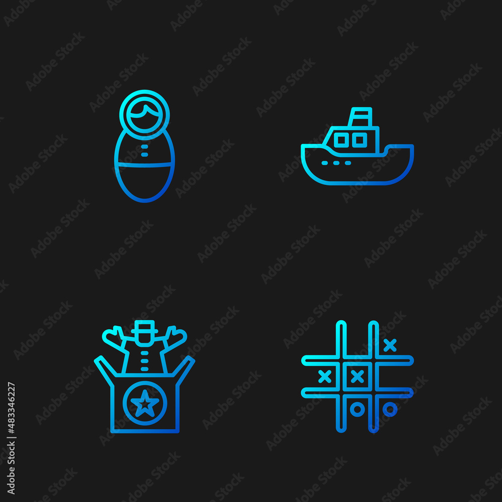 Canvas Prints Set line Tic tac toe game, Jack in the box toy, Tumbler doll and Toy boat. Gradient color icons. Vector