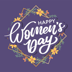 Women's Day hand drawn lettering. Red text isolated on white for postcard, poster, banner design element. Happy Women's Day script calligraphy. Ready holiday lettering design.