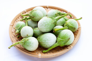 Organic green eggplant on white background