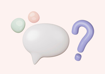 Abstract background with place for text with a question mark and bubbles, 3d illustration on a pink background.
