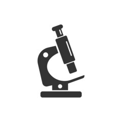 Microscope icon in flat style. Laboratory magnifier vector illustration on isolated background. Biology instrument sign business concept.
