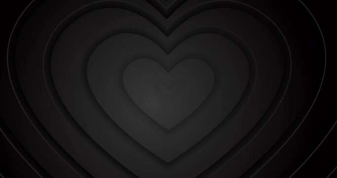 4k Abstract luxury black grey gradient golden hearts on black BG. Romantic beautiful banner. Happy Valentine's Day digital card. Seamless looped dark backdrop. Simple elegant valentines frame, borders