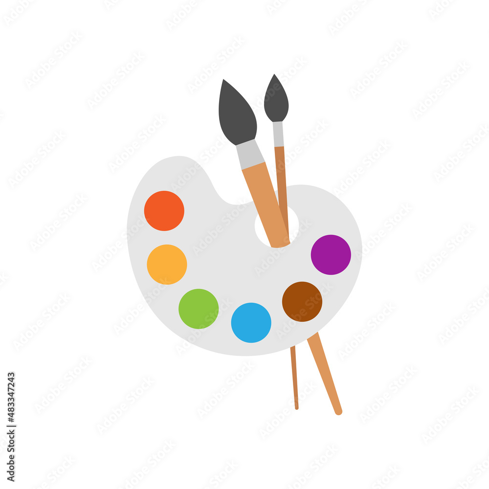 Wall mural artist's palette in flat style. painter's tools vector illustration on isolated background. drawing 