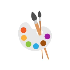 Fotobehang Artist's palette in flat style. Painter's tools vector illustration on isolated background. Drawing equipment sign business concept. © Lysenko.A