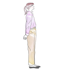 上を向いた女性の横向き全身ベクターイラスト