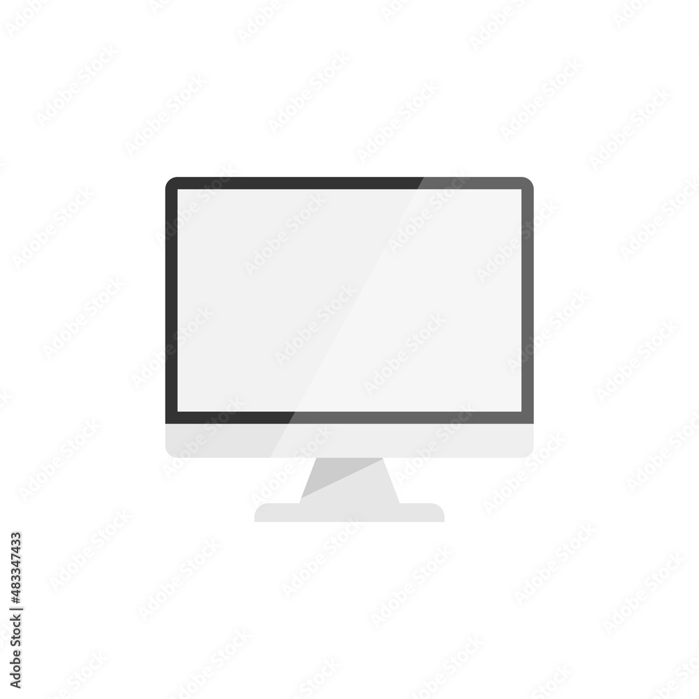 Poster personal computer in flat style. desktop pc vector illustration on isolated background. monitor disp