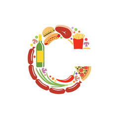 Letter C food logo icon. Flat design template elements