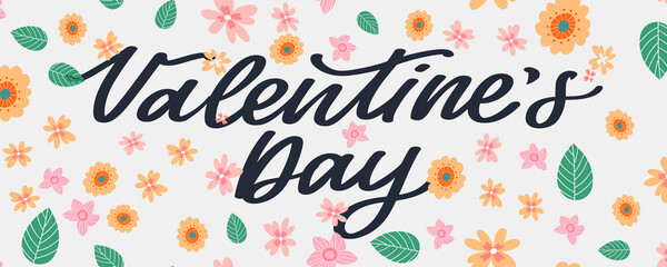 Happy Valentine's day text, hand lettering typography poster on red gradient background. Vector illustration. Romantic quote postcard, card, invitation, banner template.