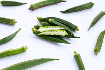 Fresh okra on white background